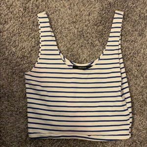 blue/white striped crop top